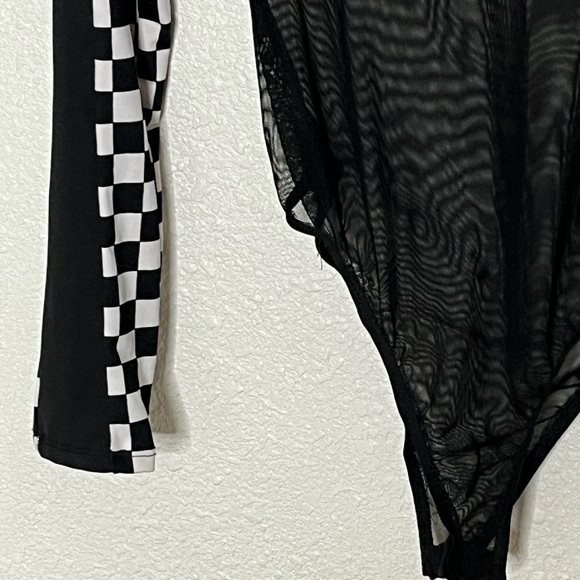 K TOO Sheer & Checkered Body Suit Sz Med - Picture 3 of 7